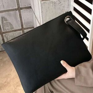Black Faux Leather Large Clutch